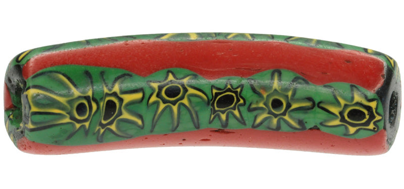 Rare Red Elbow Venetian Millefiori Mosaic Trade Bead - 49X13Mm - close-up