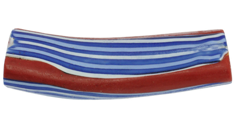 Rare Antique Venetian Elbow Millefiori African Trade Bead, 49X13Mm - angled shot