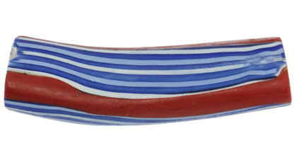 Rare Antique Venetian Elbow Millefiori African Trade Bead, 49X13Mm - angled shot